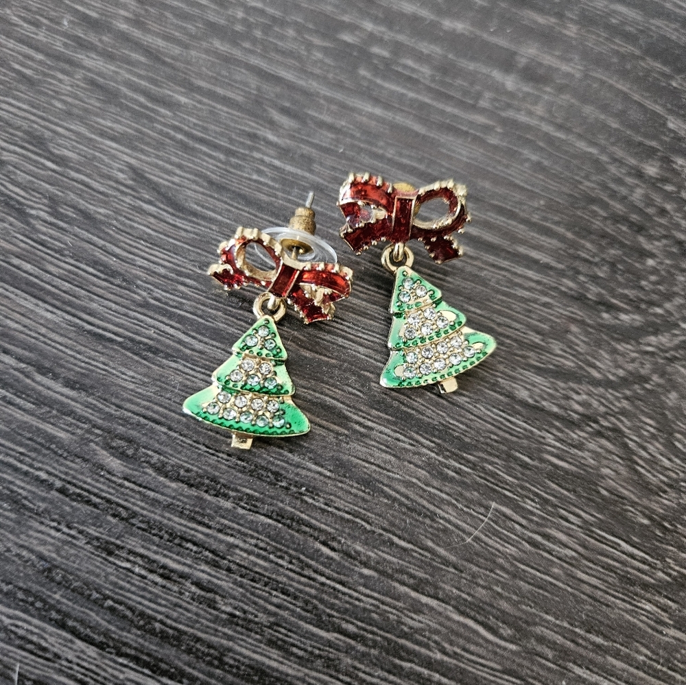 QVC Red and Green Christmas Tree Earrings